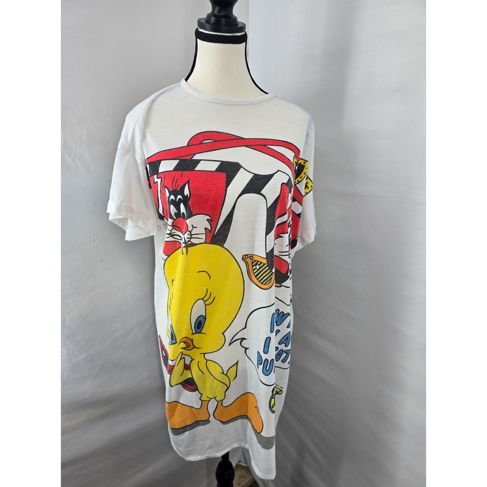 Vintage Looney Tunes Tweety Bird Sylvester T-Shirt Nightgown White Oversized 90s